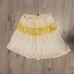 J crew cotton skirt ruffles stripes pleated yellow green orange floral Size XS